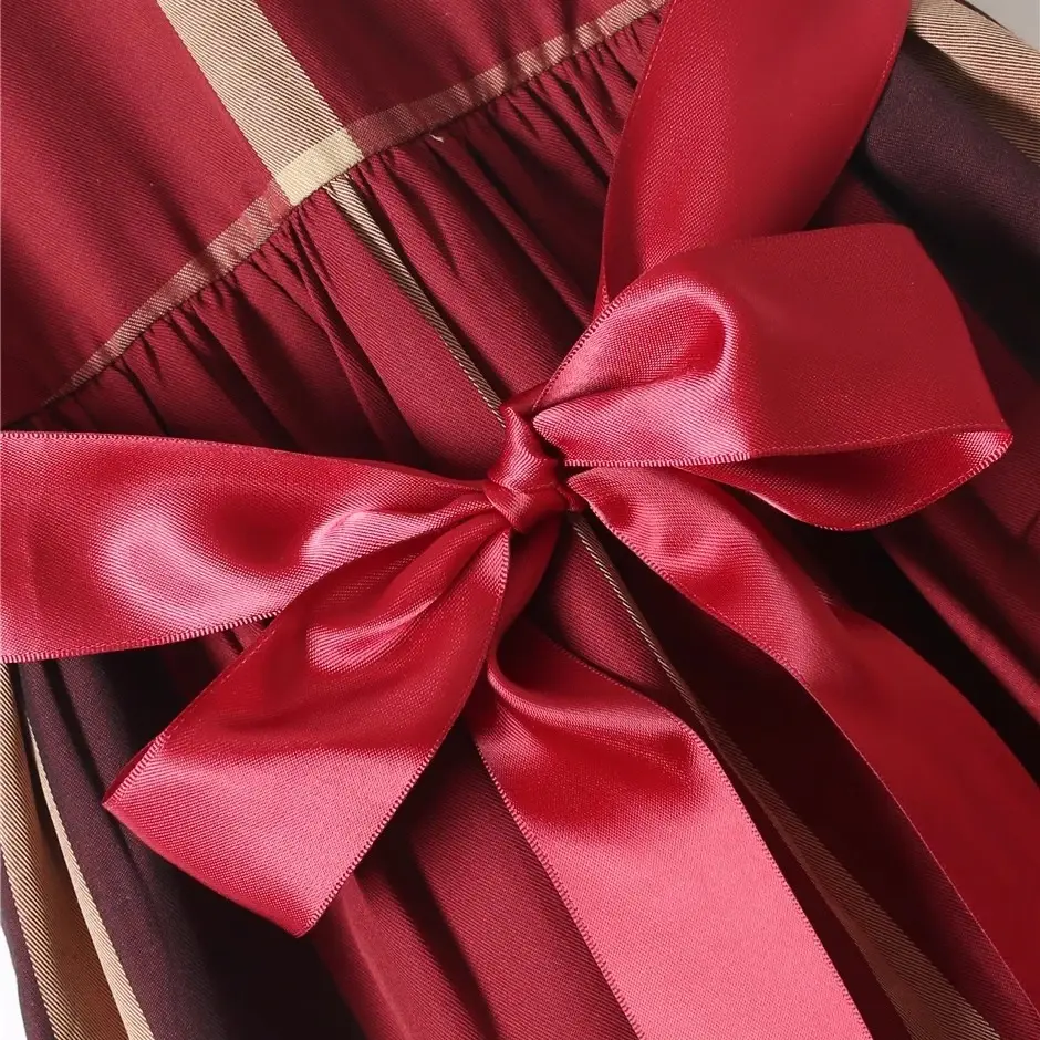 Thumbnail: Charming Dress Girls Cotton Casual Plaid Bow