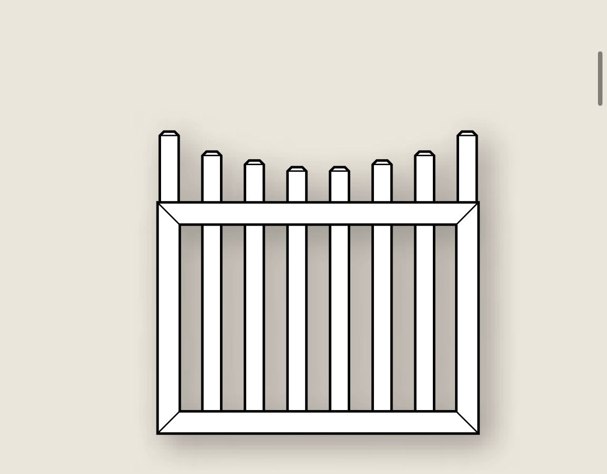 Picket Vinyl Gate – Welded – Contemporary Stepped Picket with Dog Ear Caps – T-Rail