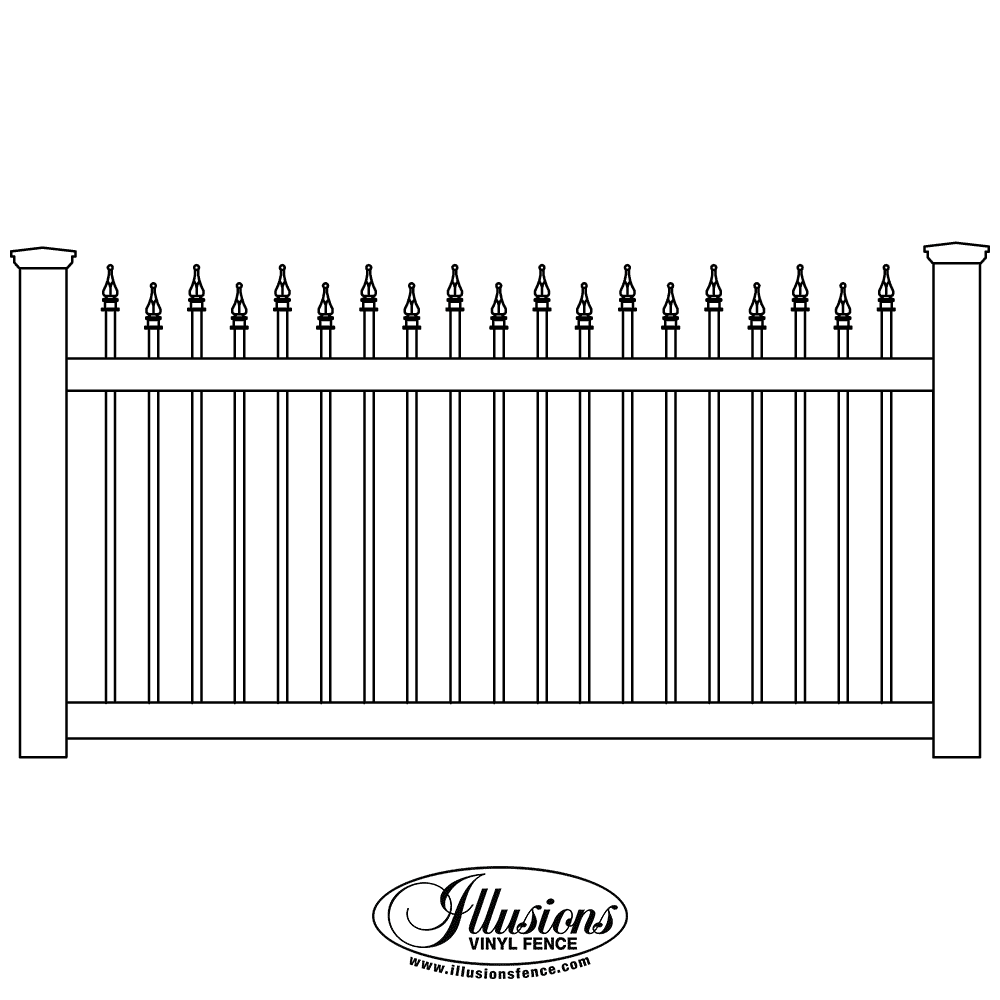 Picket Panel – Vinyl Fence – Ornamental 1" x 1" Staggered Framed Picket Top