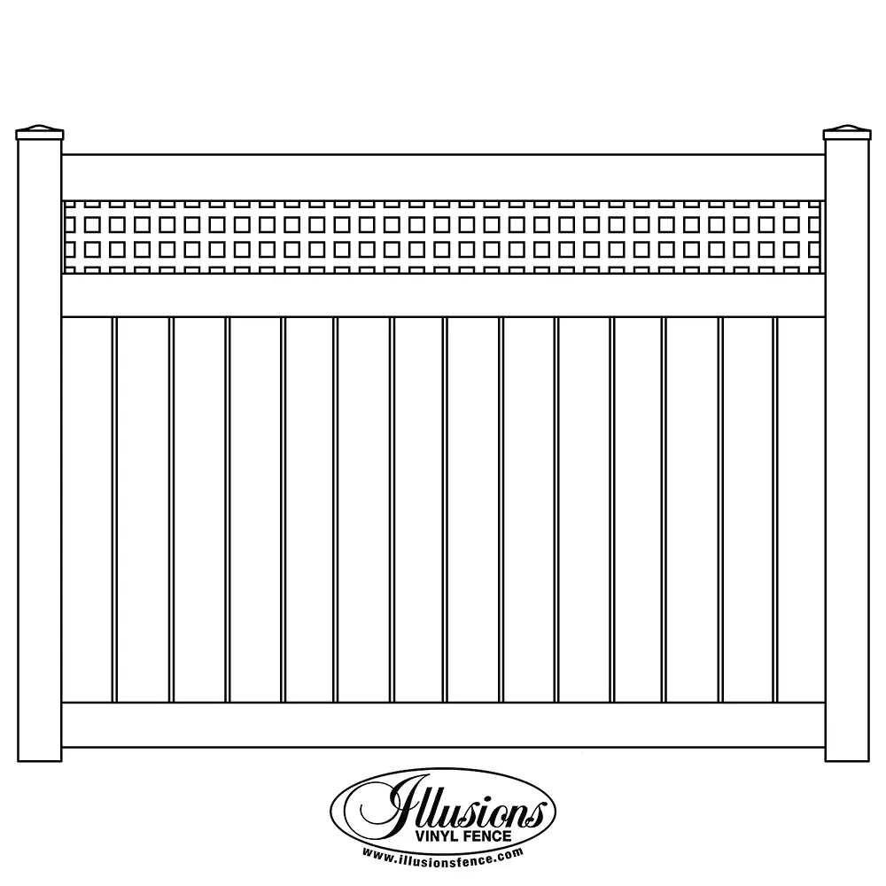 Semi-Privacy Panel with Square Lattice Top – Vinyl Fence – 6" Boards