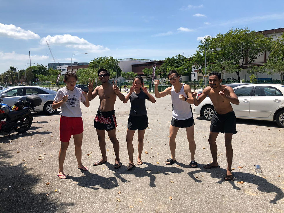 Jokes and smiles training under the relentless sun.