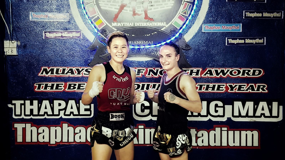 Chocolate Onyx & Sylvie on the same card, Thaphae Boxing Stadium, Chiang Mai, Thailand.