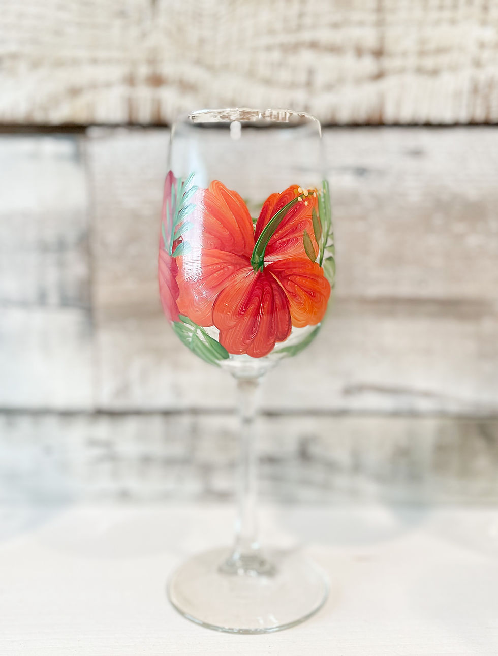 Thumbnail: Hand painted Hibiscus STEMMED glasses.