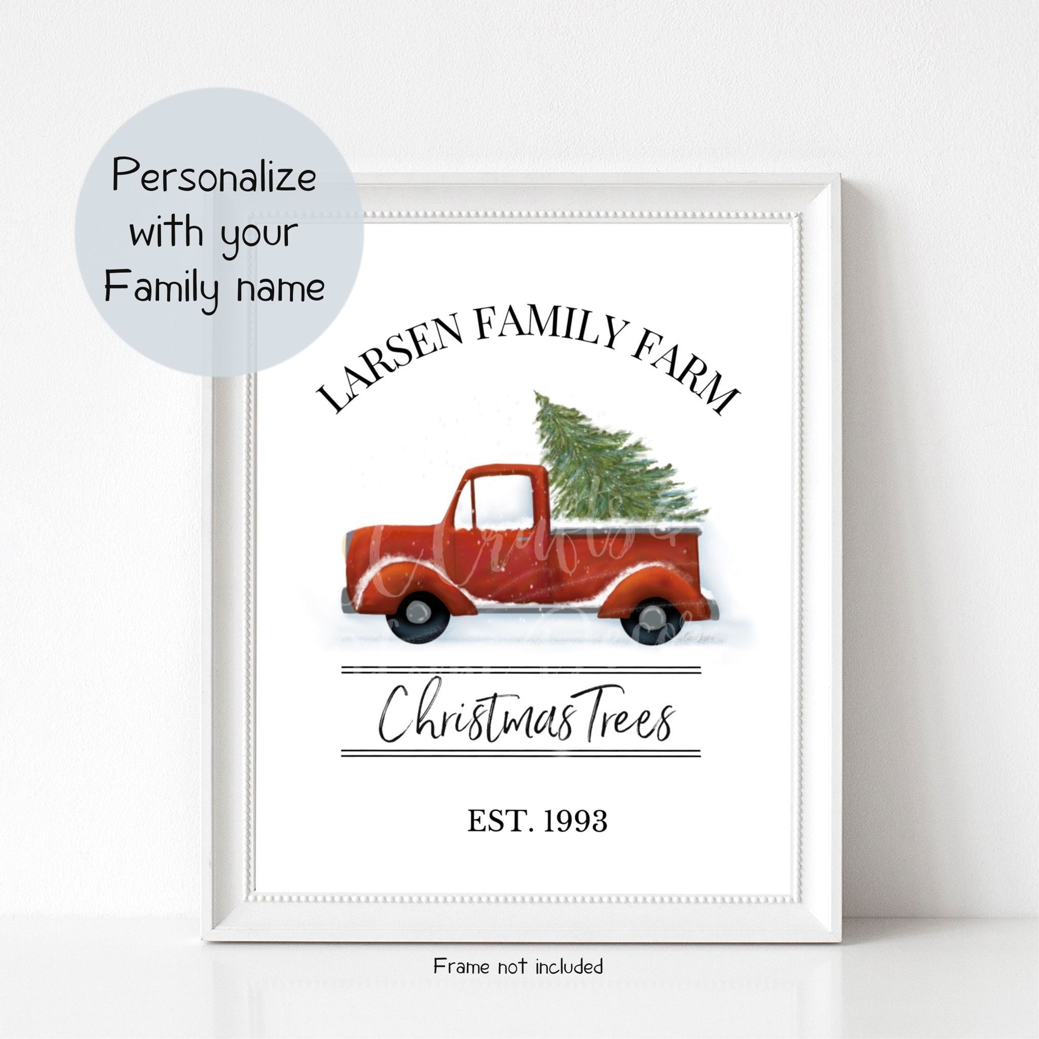 Personalized Christmas Red Truck Art Print