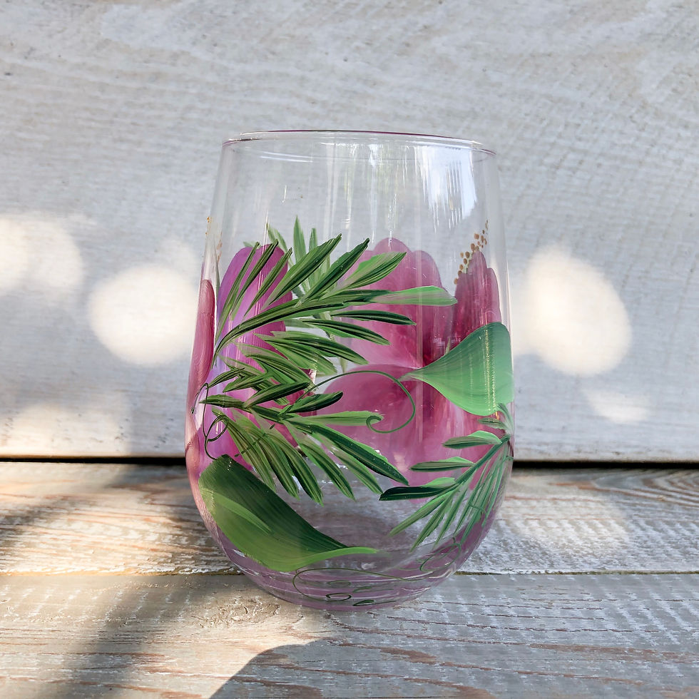 Thumbnail: Hand Painted Pink HIbiscus STEMLESS Glass