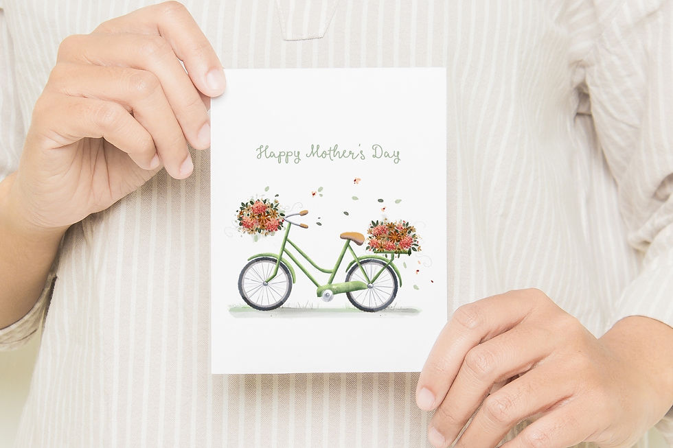 Thumbnail: Happy Mother's Day Card original design Blank inside, bicycle and flowers with w