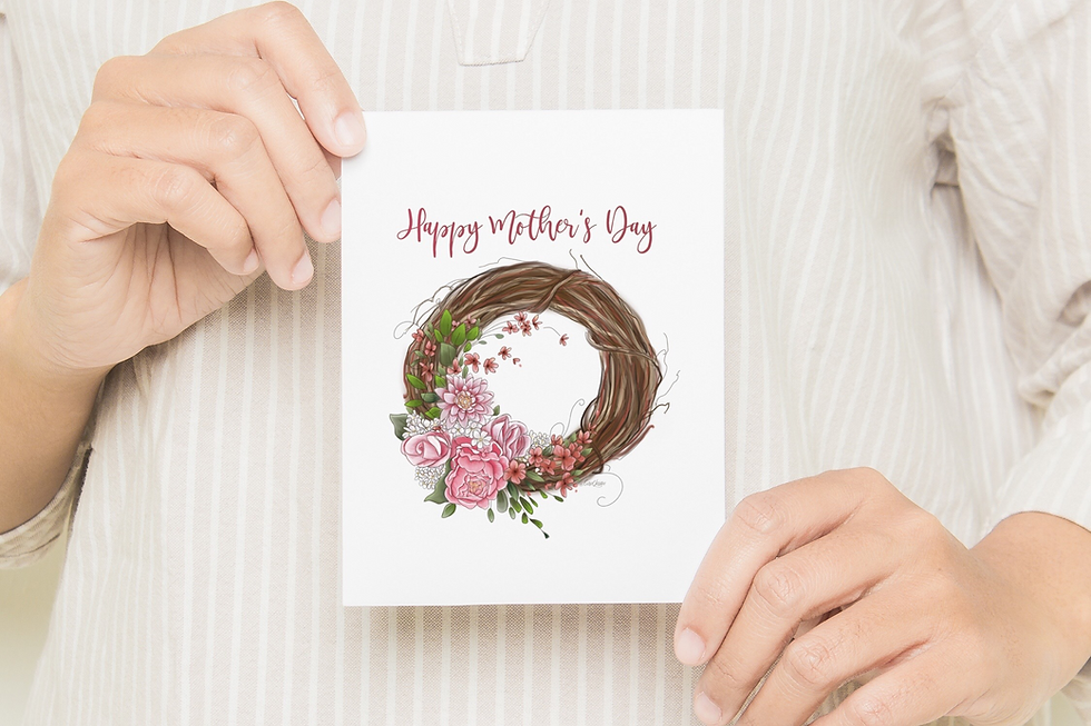 Thumbnail: Happy Mother's Day Card original design Blank inside, Floral Wreath with white e
