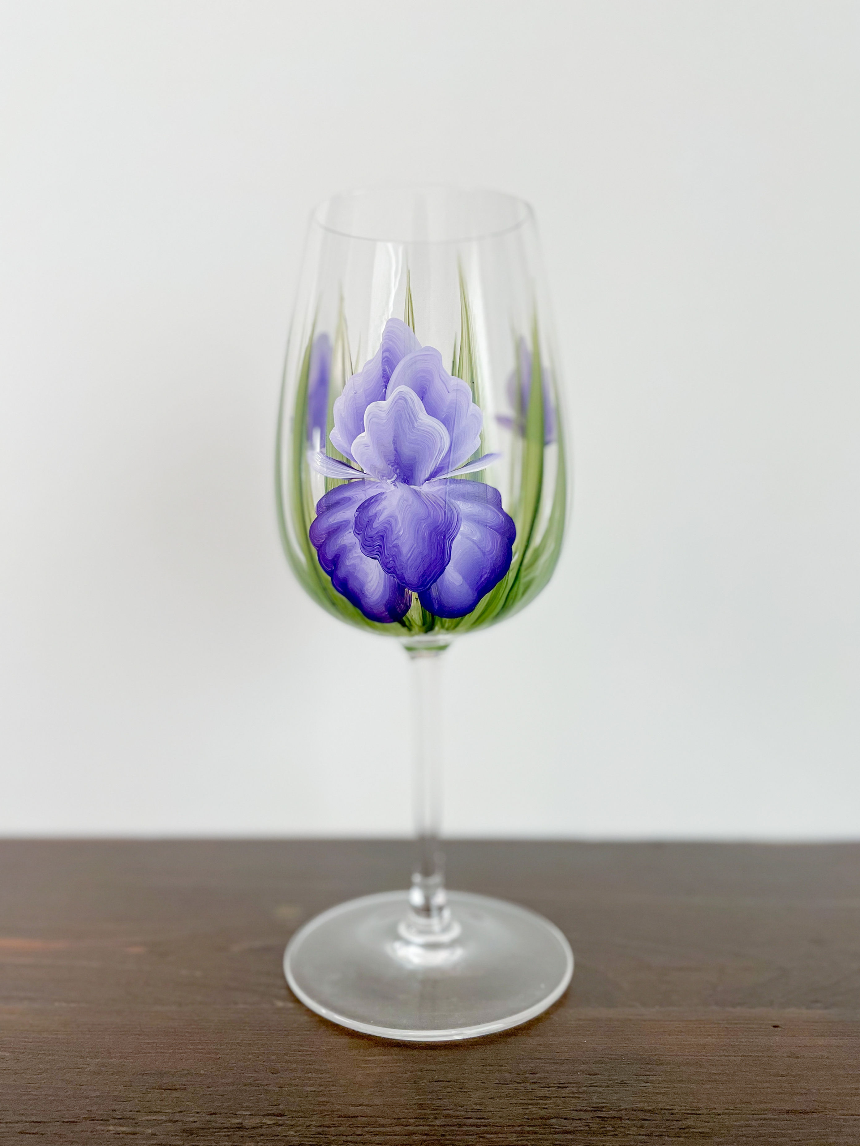 Hand Painted Purple Iris Stemmed Glass