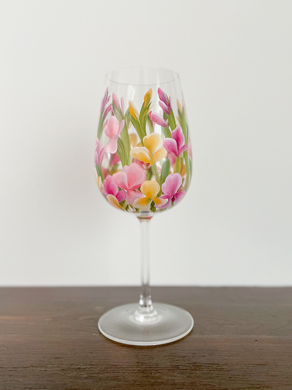 Thumbnail: Hand Painted Sweet Pea Stemmed Glass