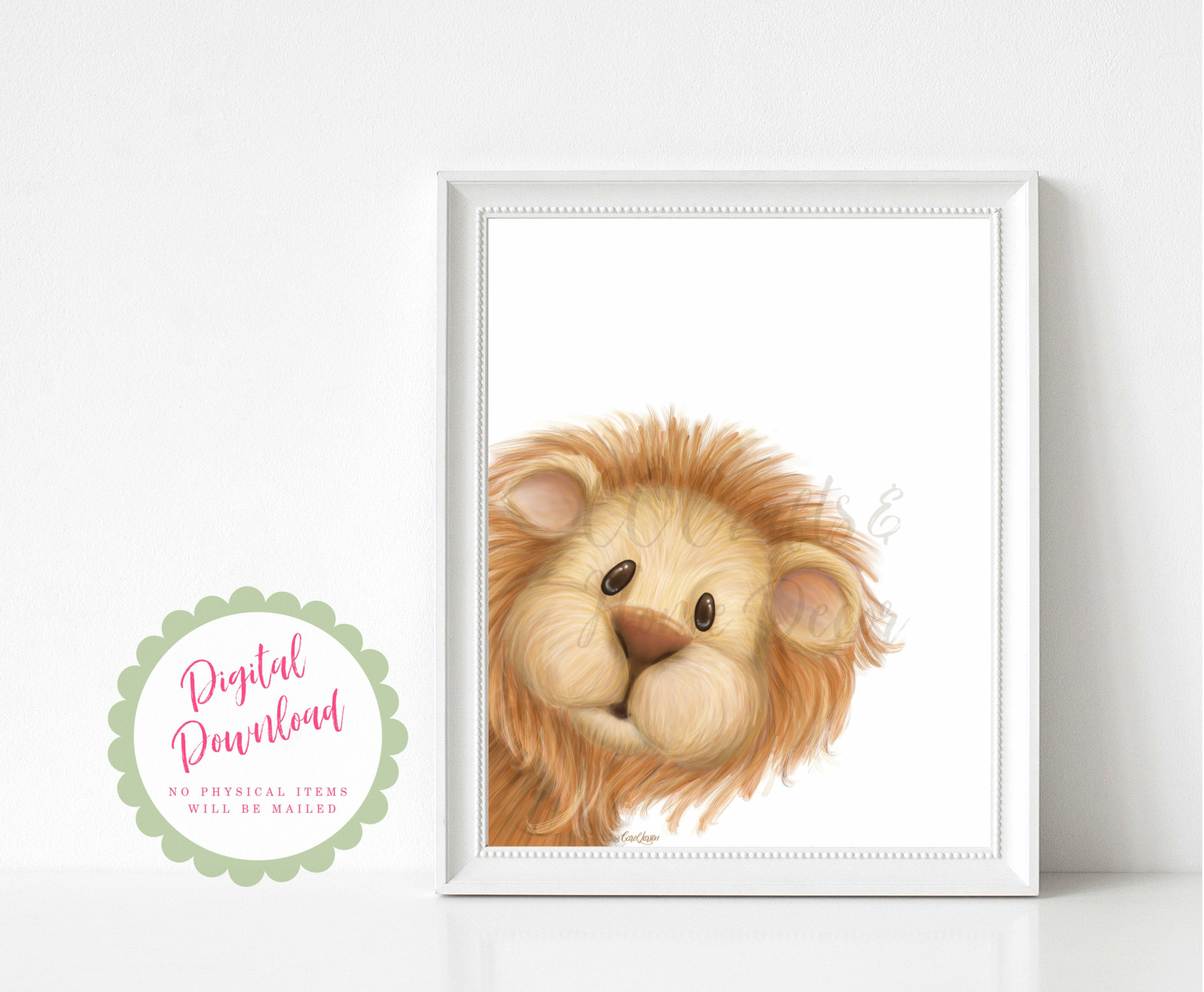 Cute Lion Safari/Jungle Wild Animal Theme Nursery Digital Art Print for Babies r
