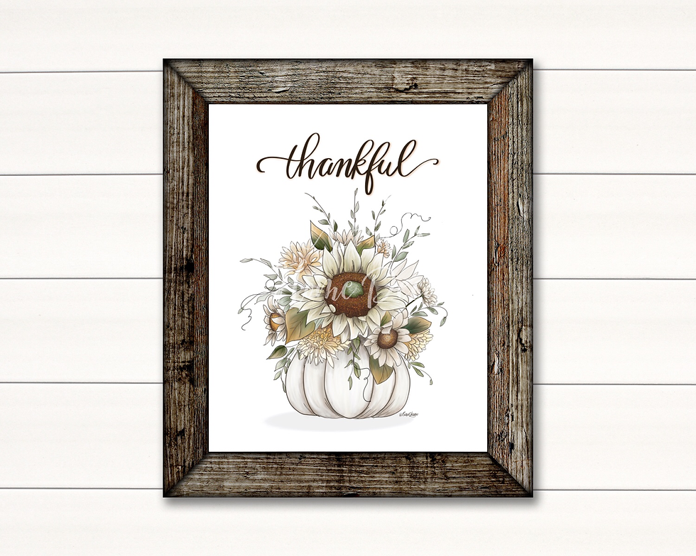 Thumbnail: Autumn Thankful Floral Pumpkin Art Print
