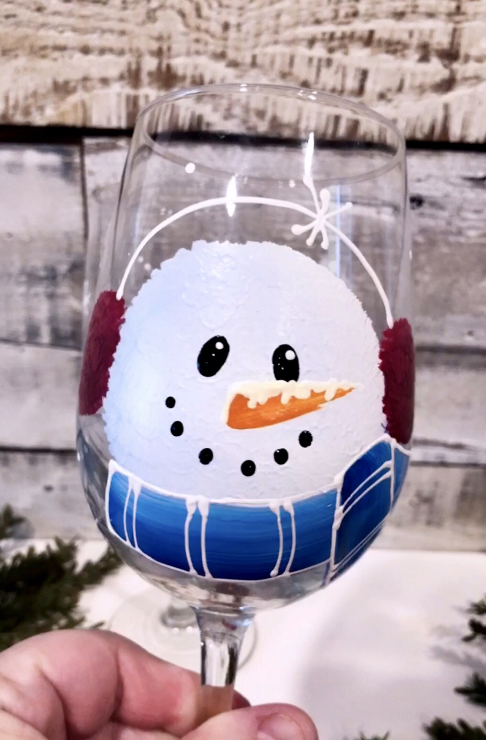 Thumbnail: Hand painted Snowman Christmas Stemmed glass,