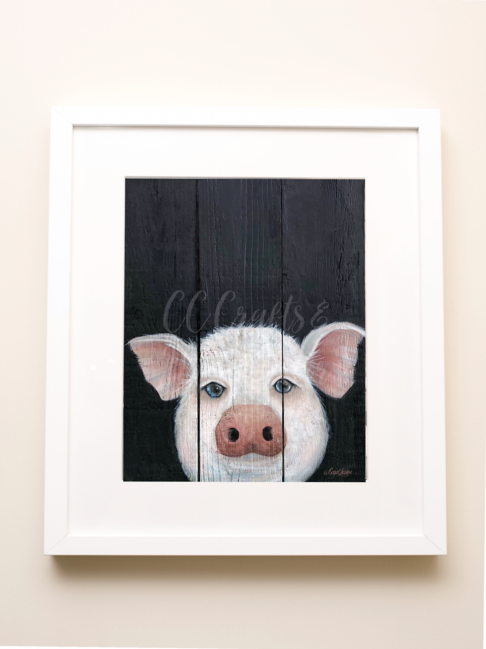 Thumbnail: Farmhouse Pig on Rustic Wood Art Print