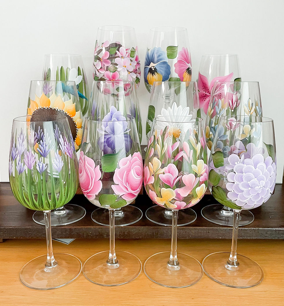 Thumbnail: Hand Painted Gerber Daisies - White Stemmed Glasses