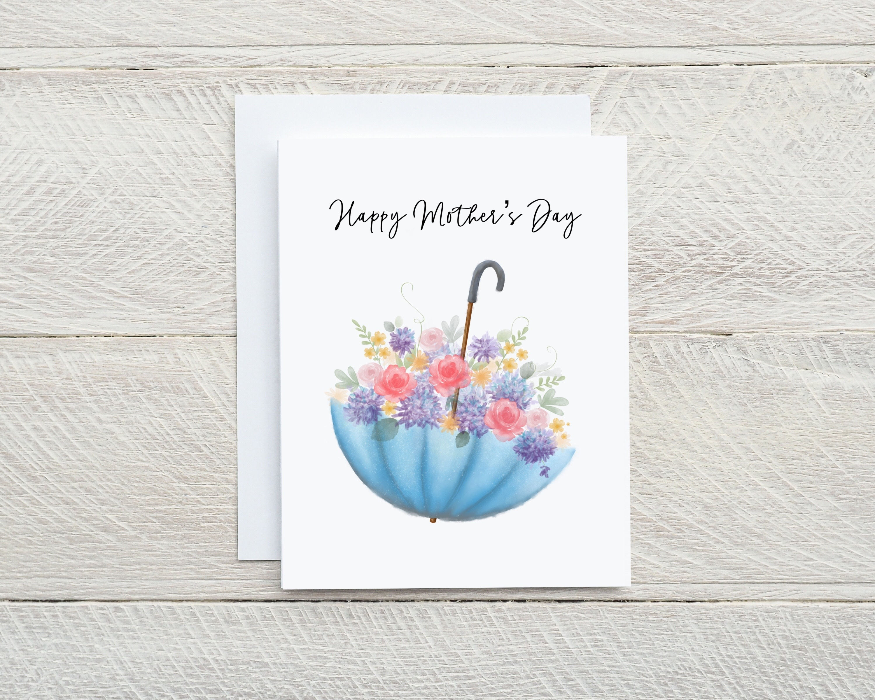 Happy Mother's Day Card original design Blank inside, flowers with umbrella card