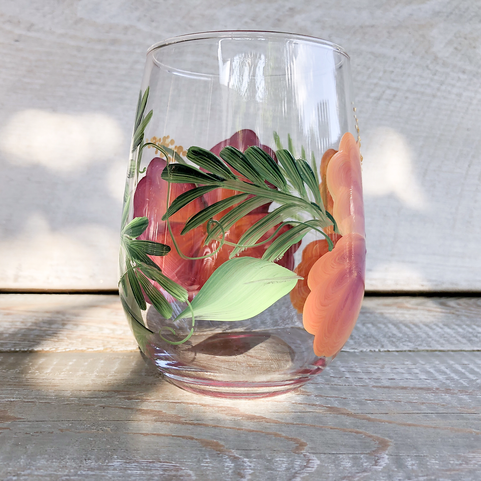 Thumbnail: Hand Painted Red/Orange Hibiscus STEMLESS Glass