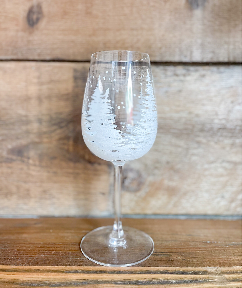 Thumbnail: Hand painted White Winter Tree Stemmed glass,