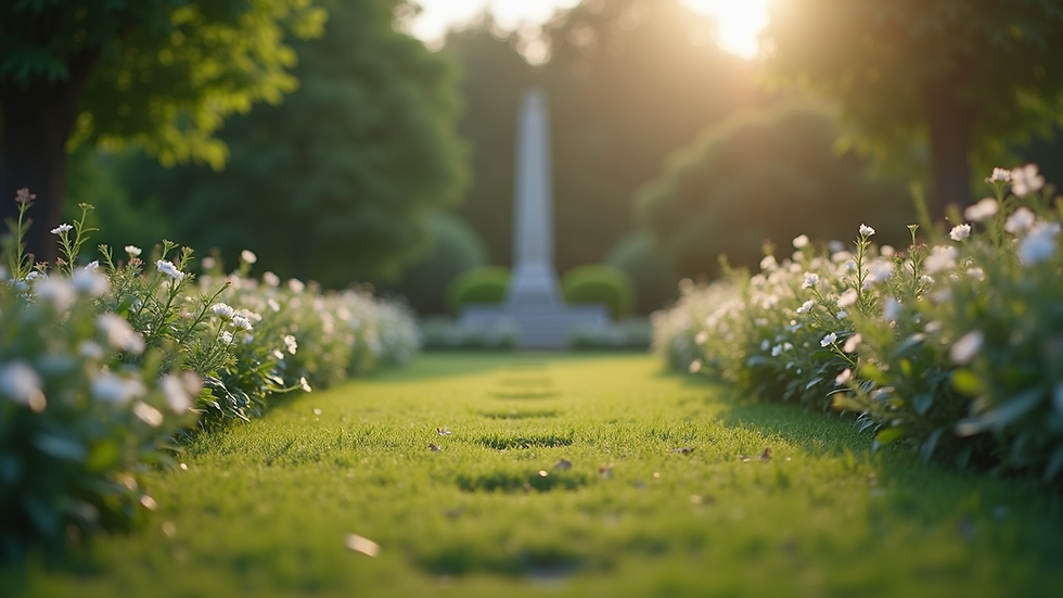 Eye-level view of a serene garden dedicated to remembrance