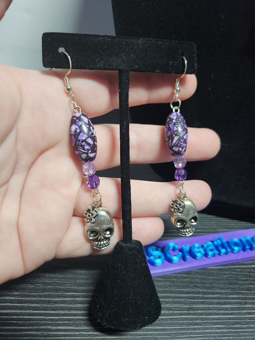 Beaded Skull Necklace & Earrings Set