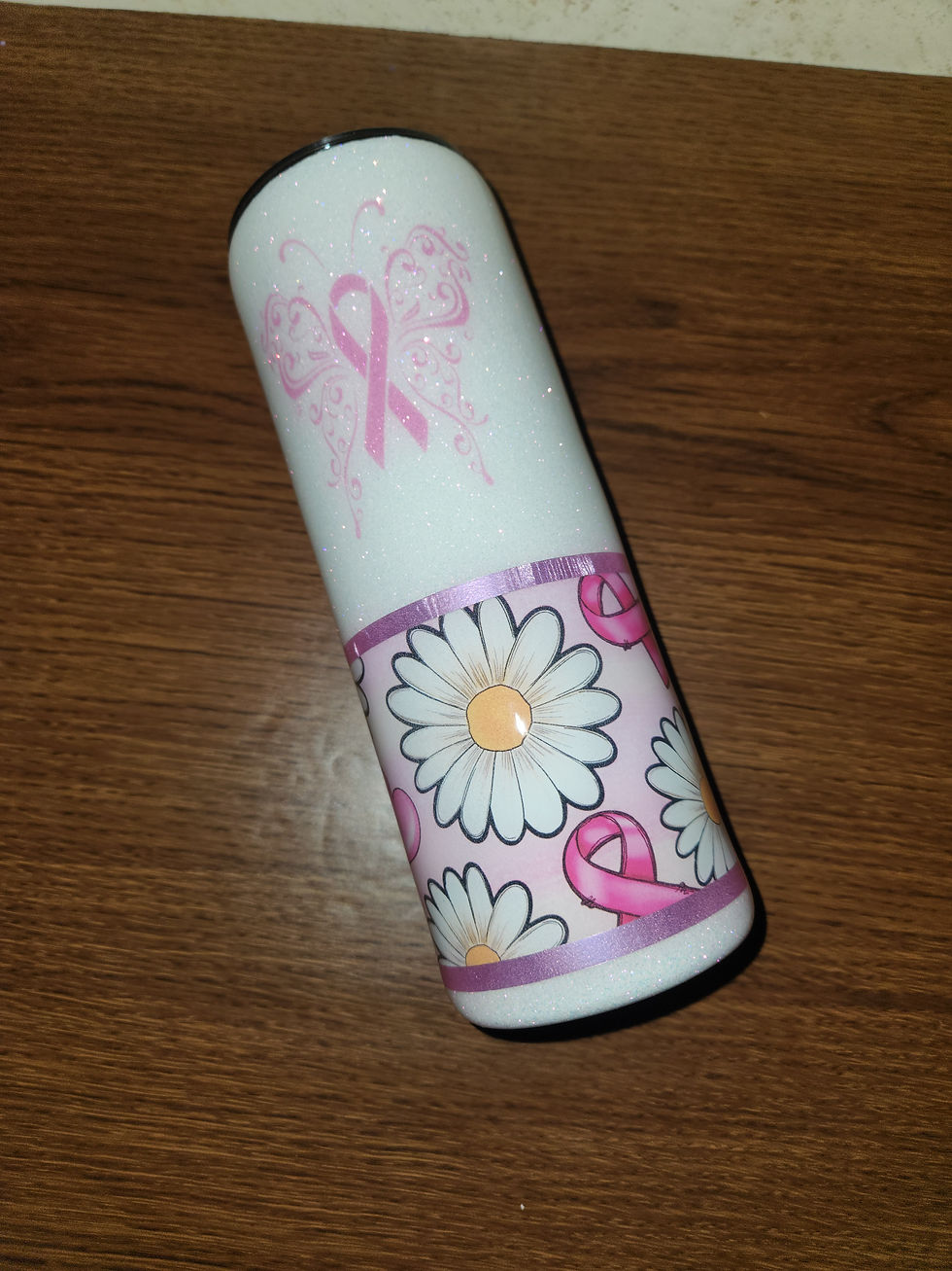 Breast Cancer Daisy Butterfly Tumbler
