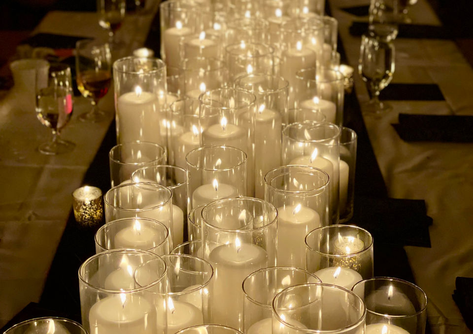 Dining table with 200 candles.