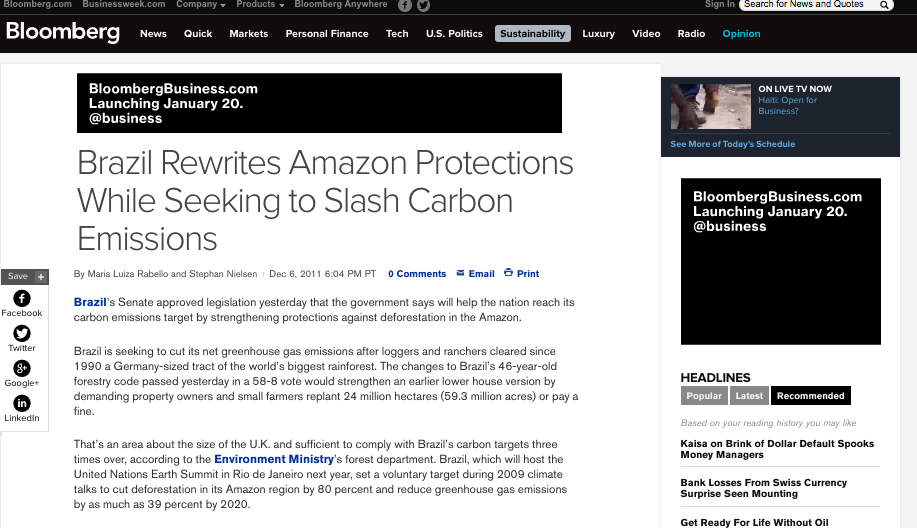 Artigo na Bloomberg, EUA