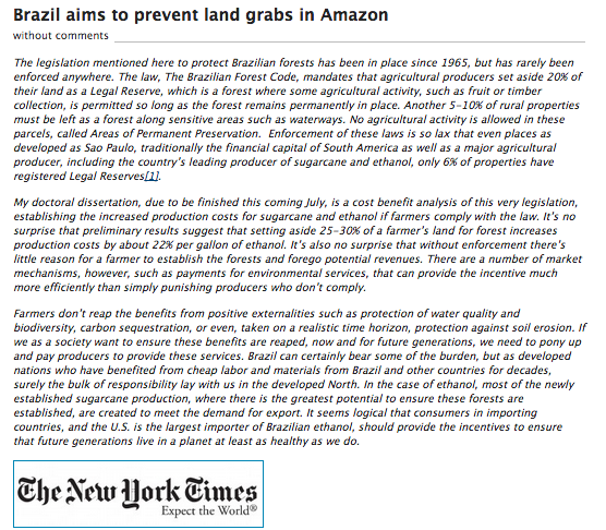 Artigo no New York Times, EUA