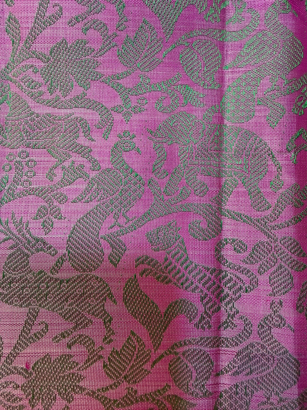 Thumbnail: Lotus pink Green Rani Vanamsingaram Kanjivaram Handloom pure zari silk saree
