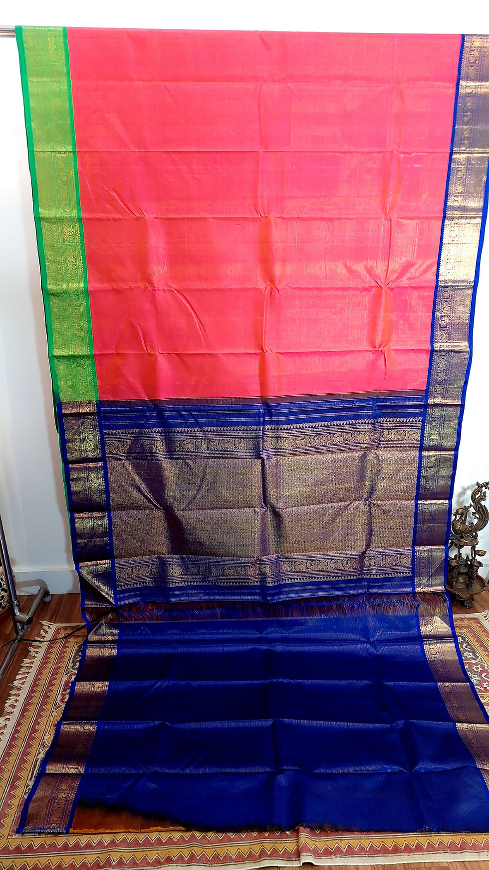 Thumbnail: Pink orange vairaoosi Kanjivaram Korvai Handloom pure zari silk 