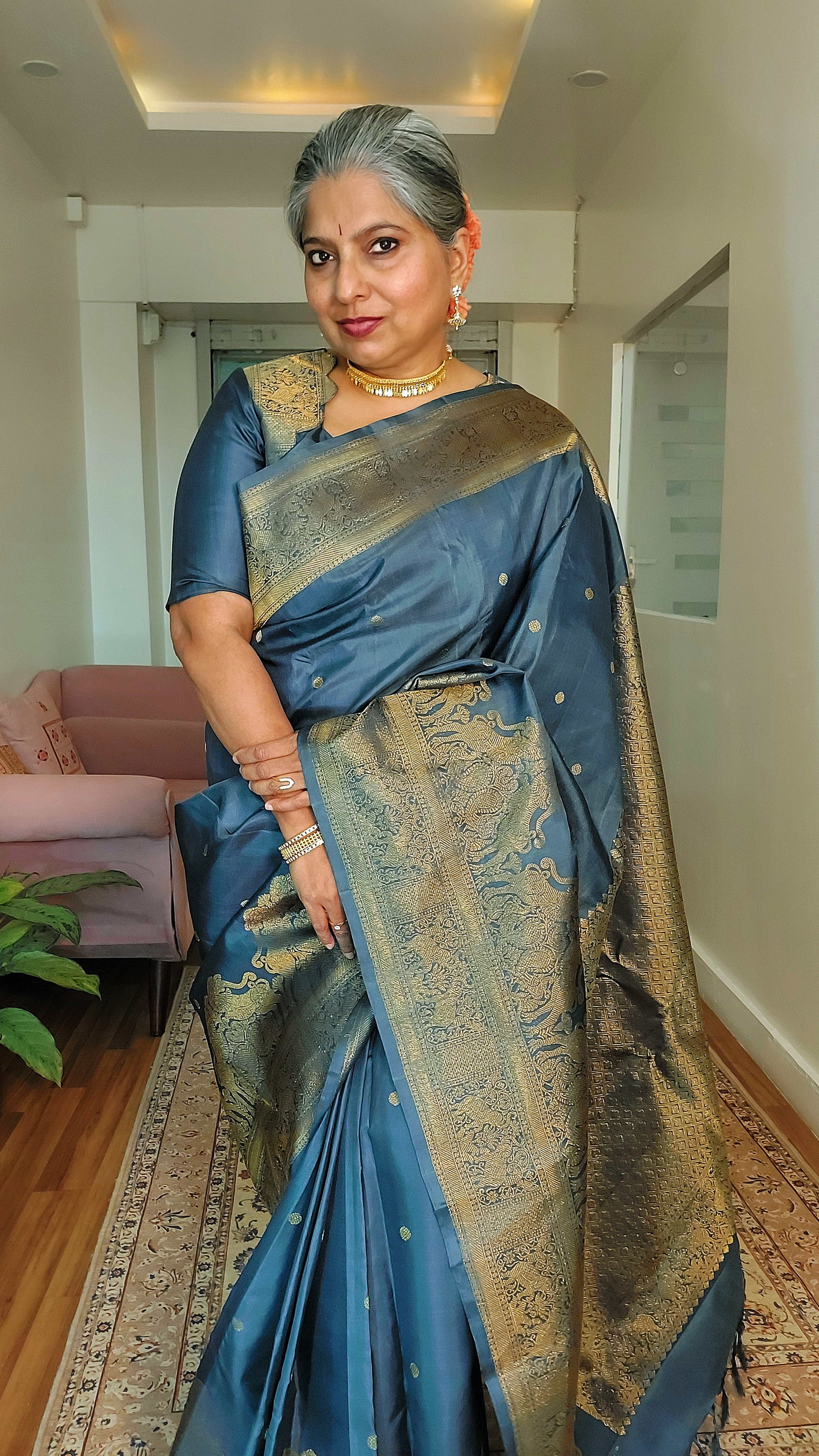 Elephant Grey Kanjivaram Handloom pure silk saree