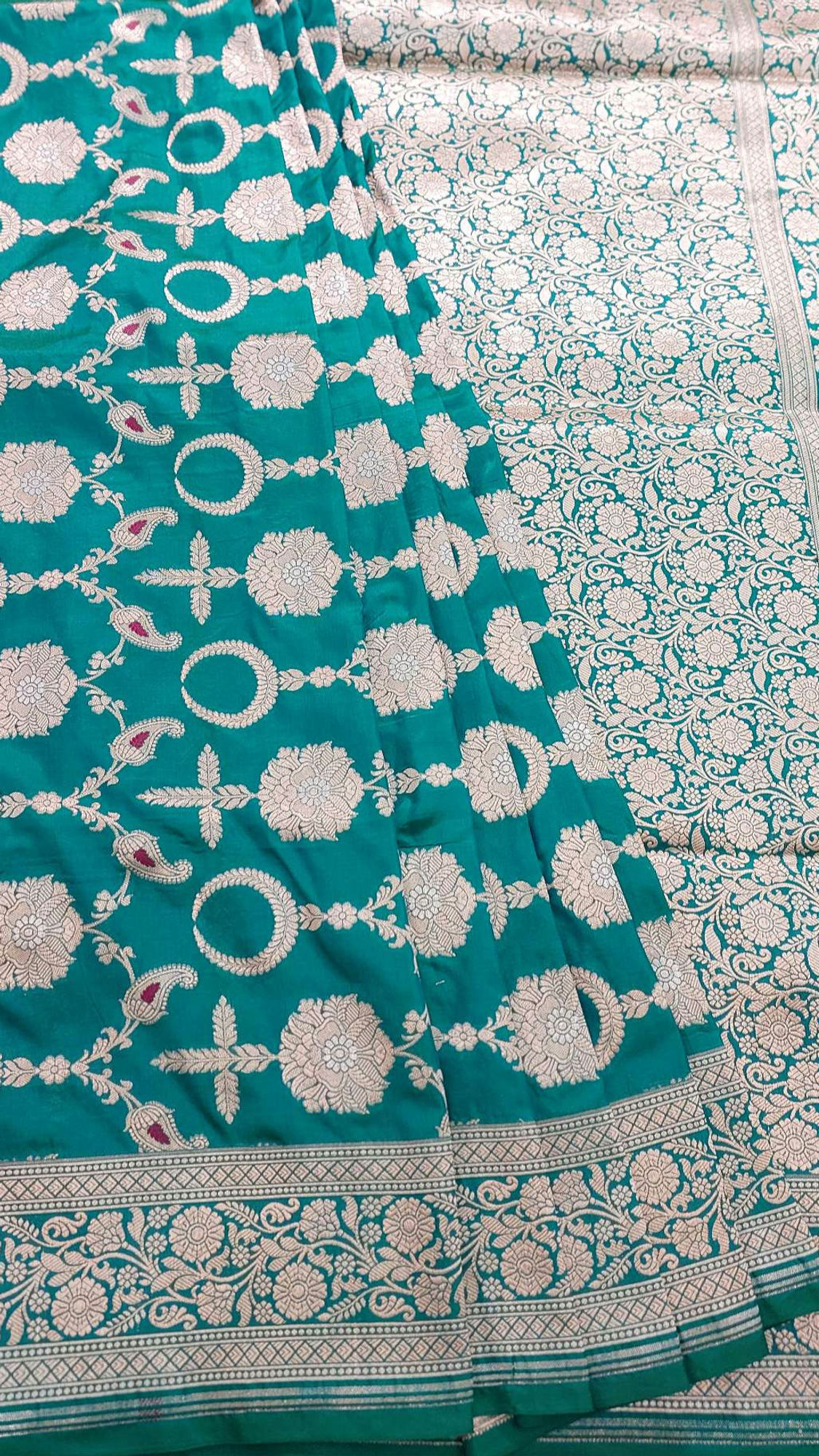Teal meenedar Banarasi Handloom pure katan silk saree