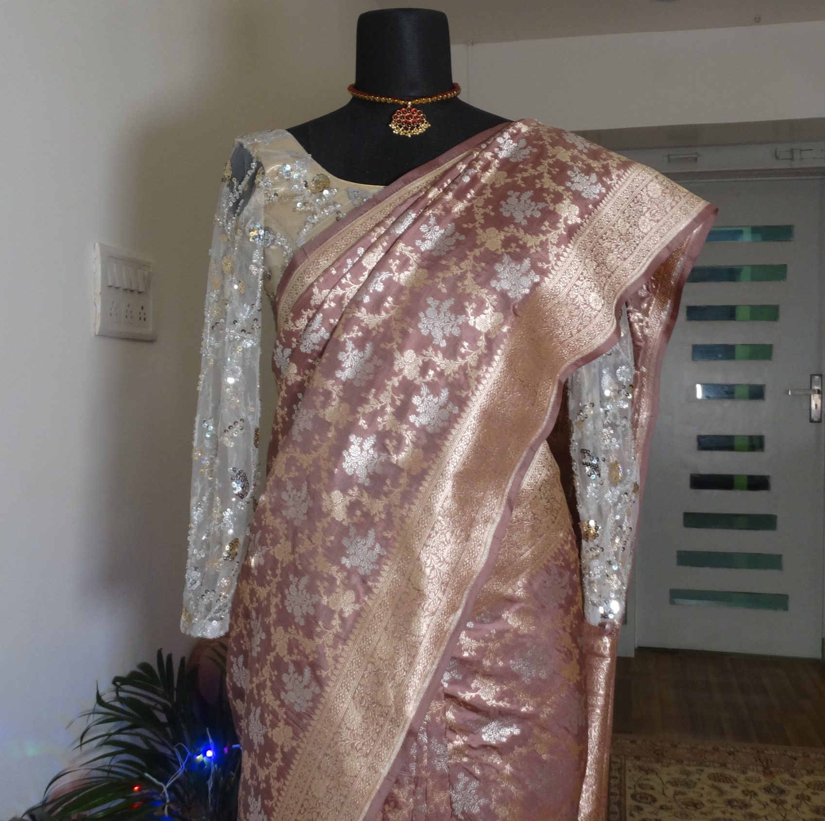 Mauve Grey Banarasi Handloom pure silk saree