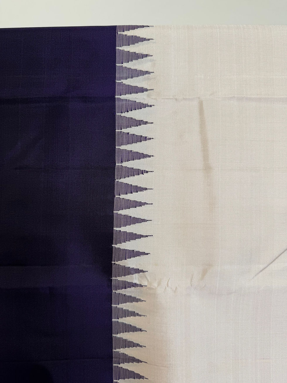 Thumbnail: 3 colors half and half Purple Kanchivaram handloom pure zari silk saree