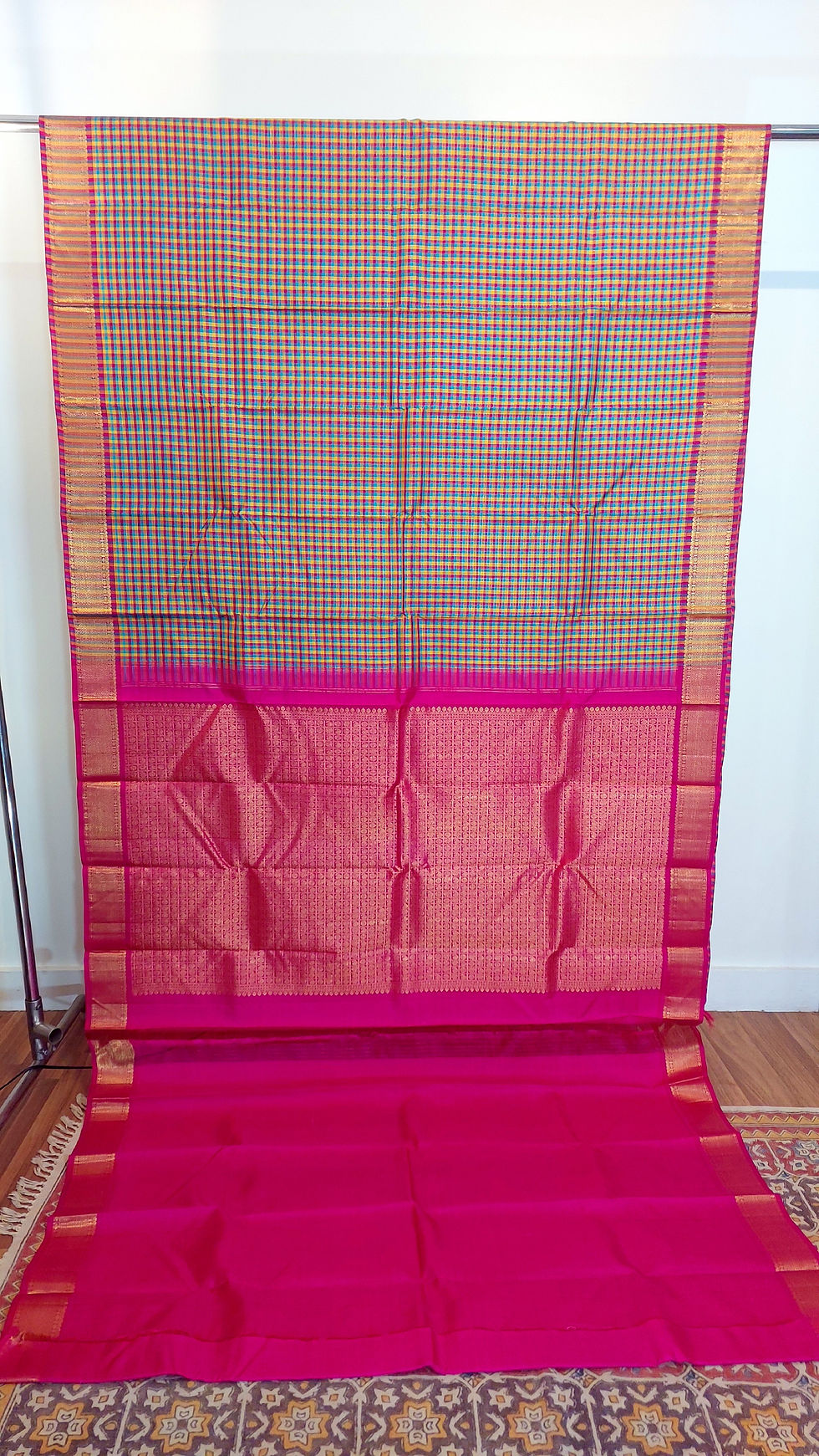 Thumbnail: Madras checks  Kanchivaram Handloom pure zari silk saree