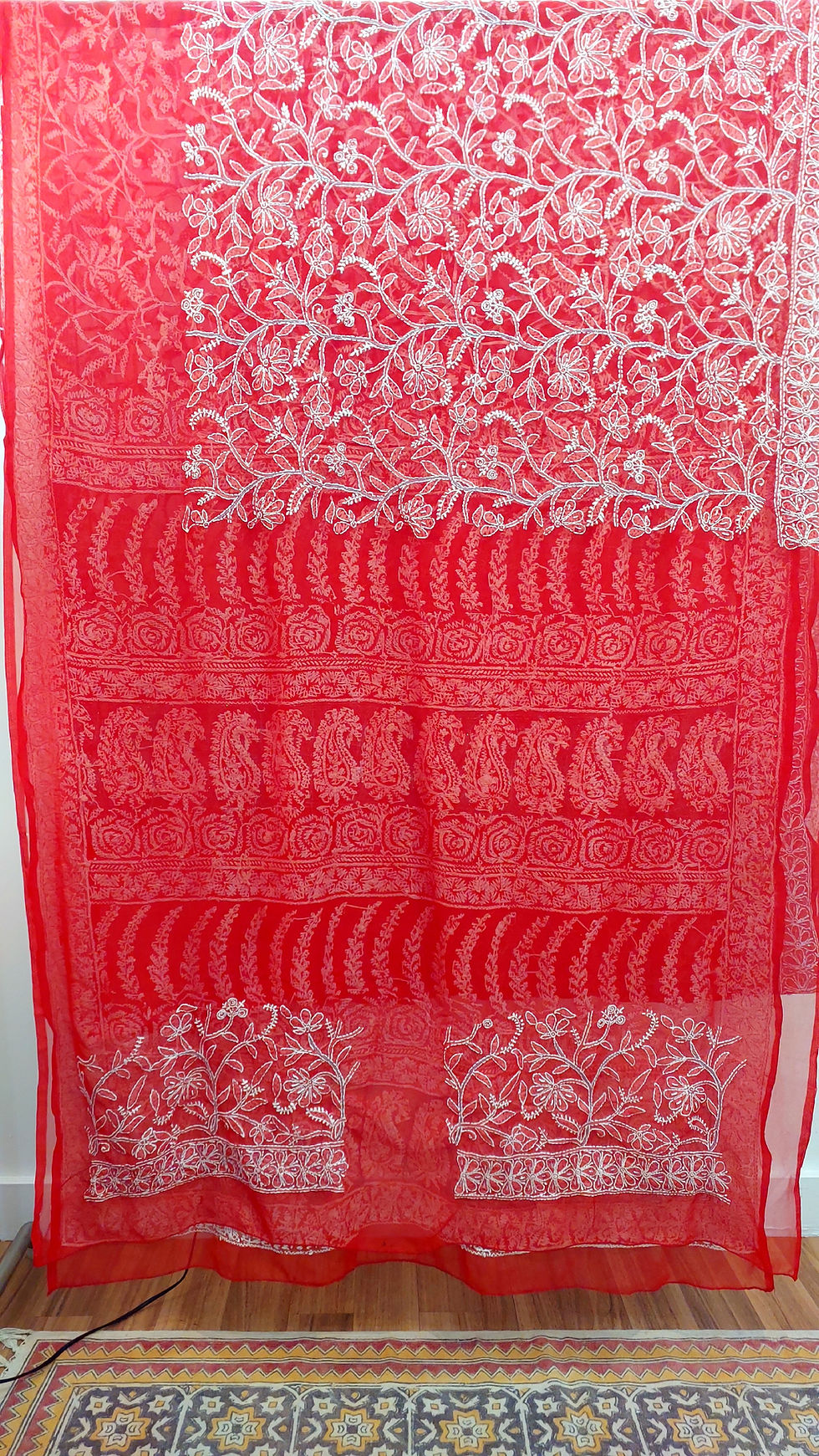Thumbnail: Red hand chikanwork georgette saree