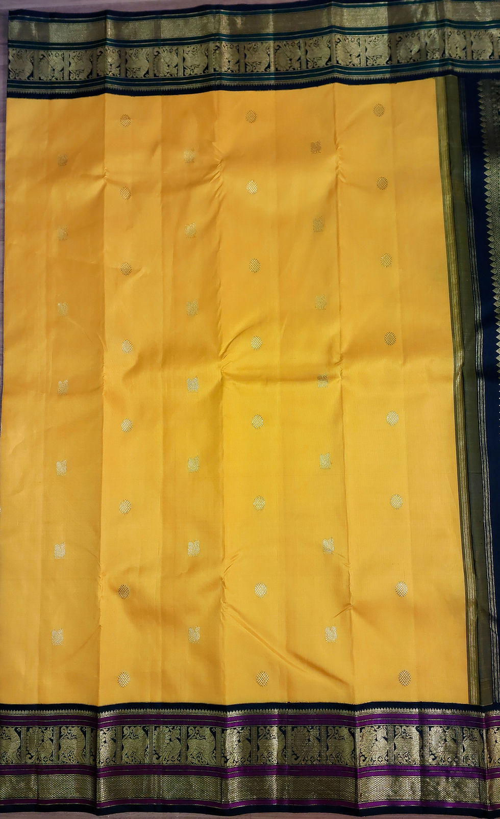 Thumbnail: Haldi yellow Black Kanjivaram Korvai Handloom pure zari silk saree