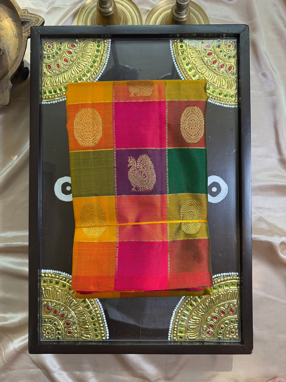 Thumbnail: 9 colors Madras checks Pink pallu Kanchivaram handloom pure silk saree