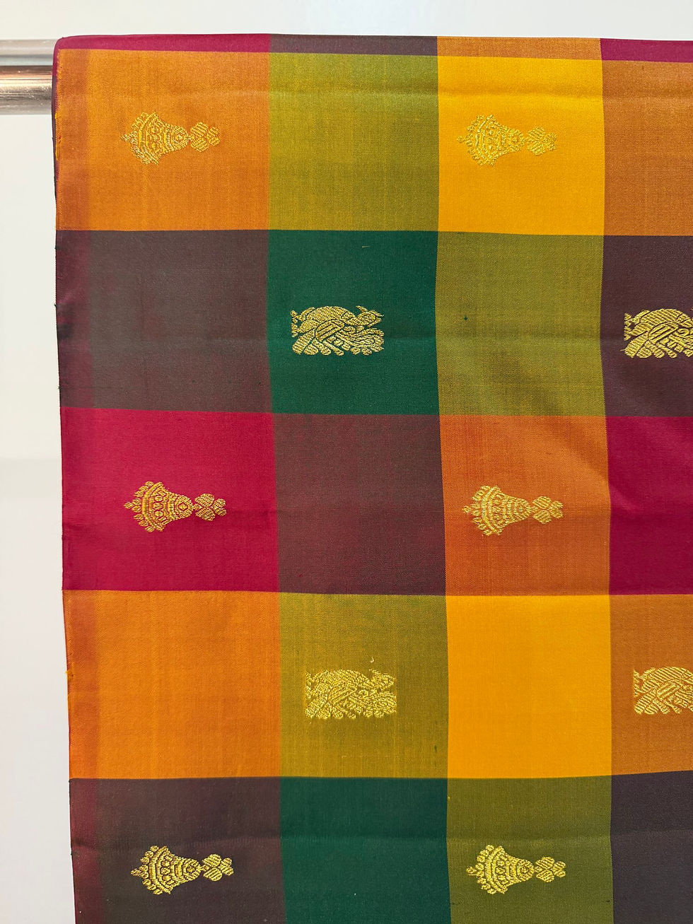 Thumbnail: 9 colors Madras checks  Maroon Kanjivaram Handloom pure zari silk saree