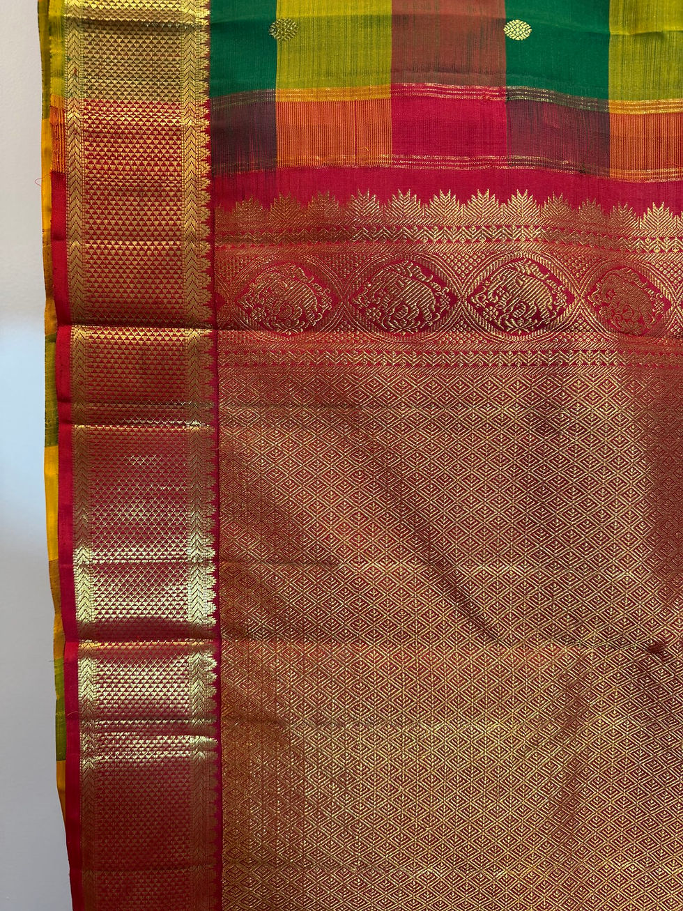 Thumbnail: 9 colors Madras checks Arai Madam Kanchivaram Red handloom pure silk saree