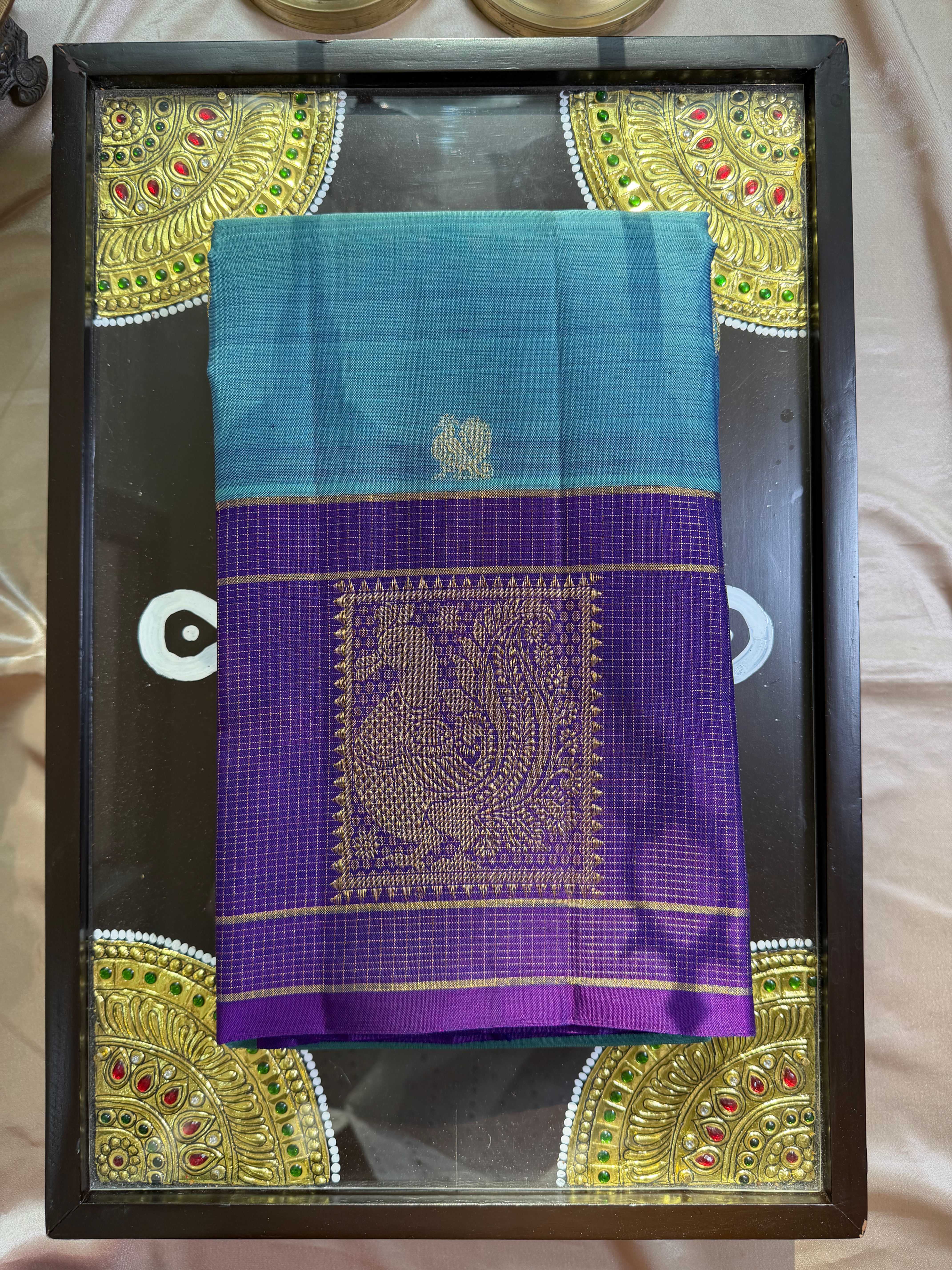 Vintage design Pastel blue purple Kanchivaram handloom pure zari silk saree