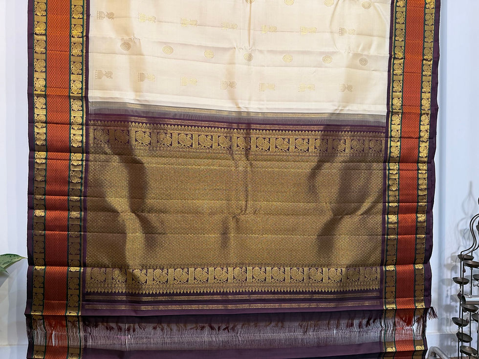 Thumbnail: Vintage design Tussar cream & Coffee jamun Kanchivaram handloom pure silk saree
