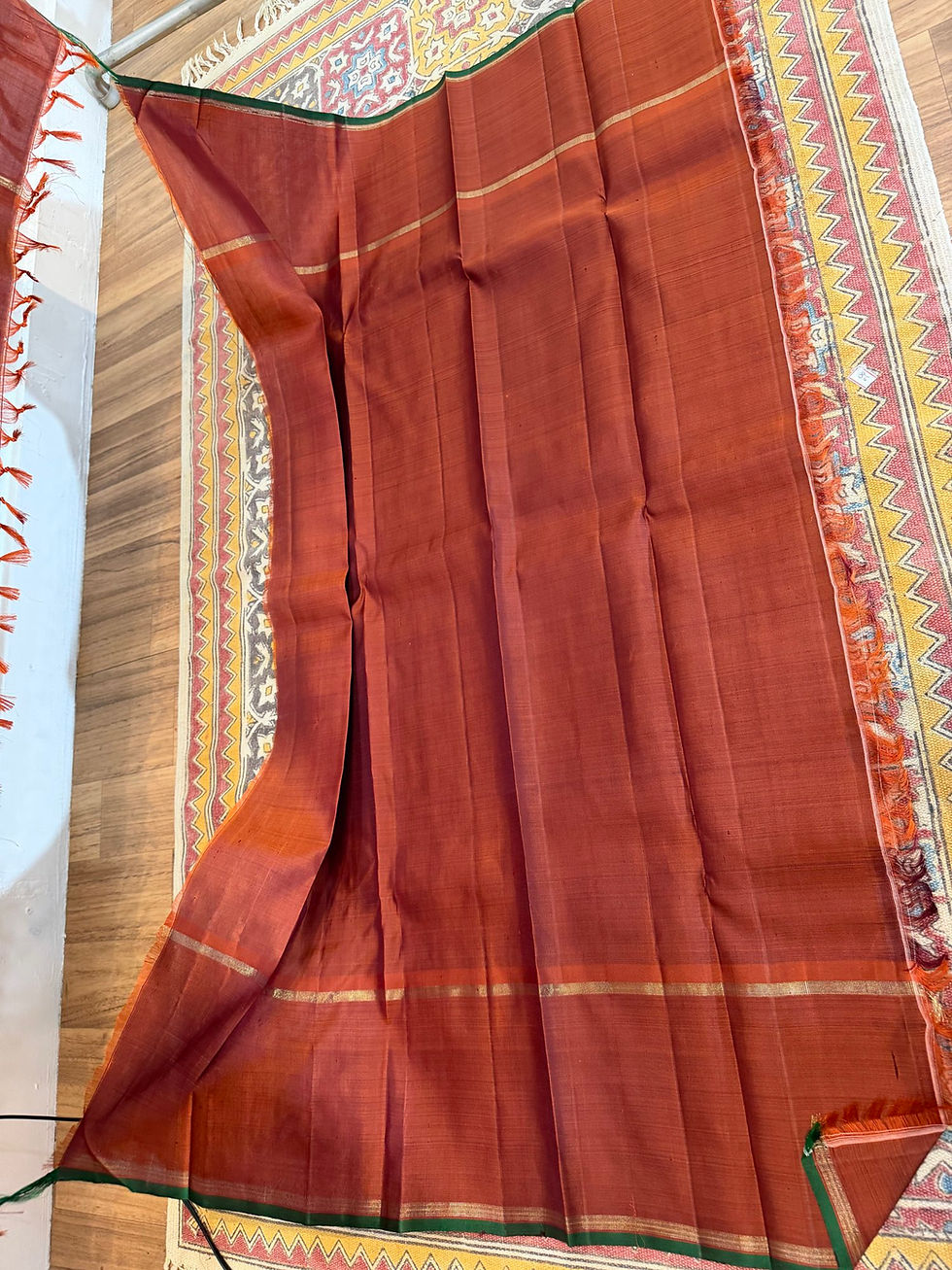 Thumbnail: Vintage Design Coffee and rust Kanchivaram handloom pure zari silk saree