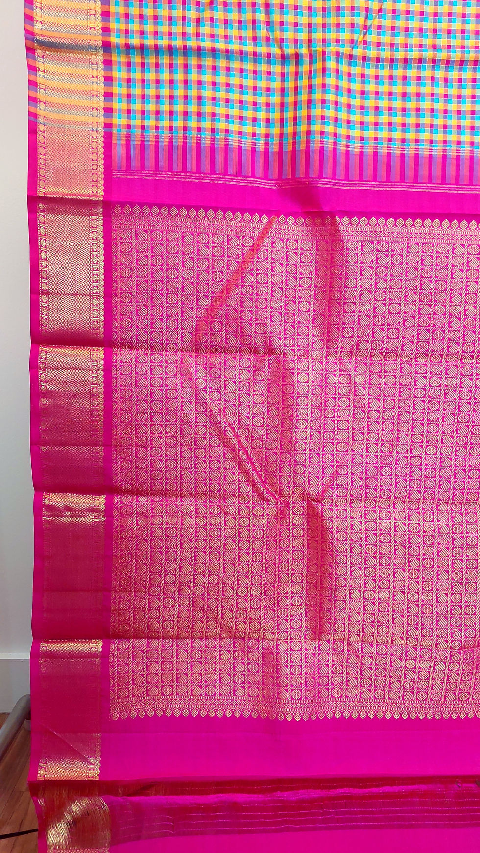 Thumbnail: Madras checks  Kanchivaram Handloom pure zari silk saree