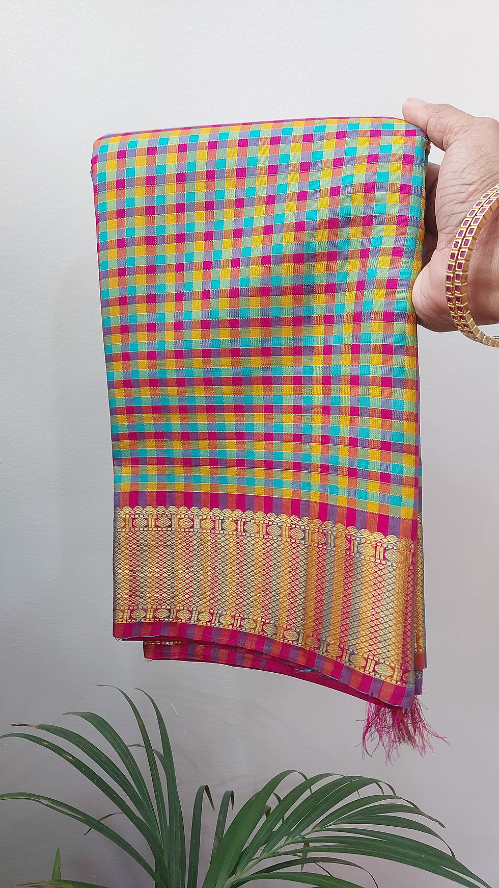 Thumbnail: Madras checks  Kanchivaram Handloom pure zari silk saree