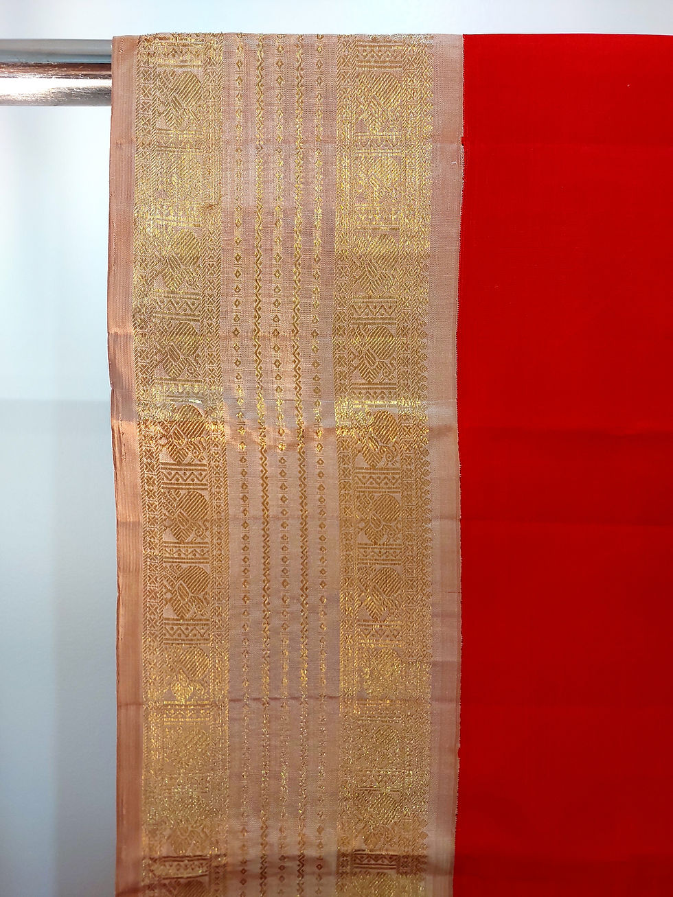 Thumbnail: Red and Tussar cream Kanjivaram Korvai Handloom pure zari silk saree