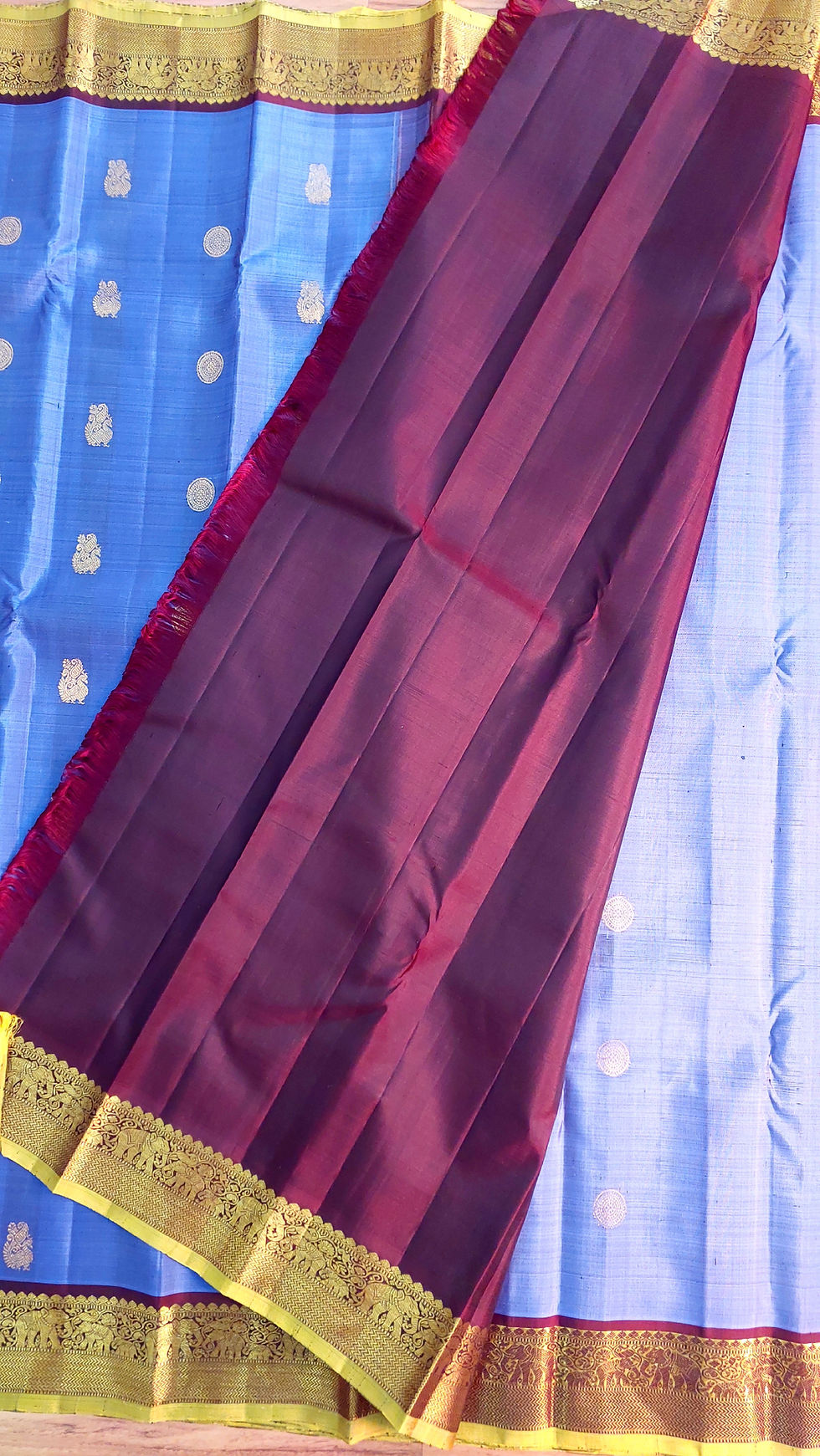Thumbnail: Lavender and Coke brown Kanchivaram handloom pure zari silk saree