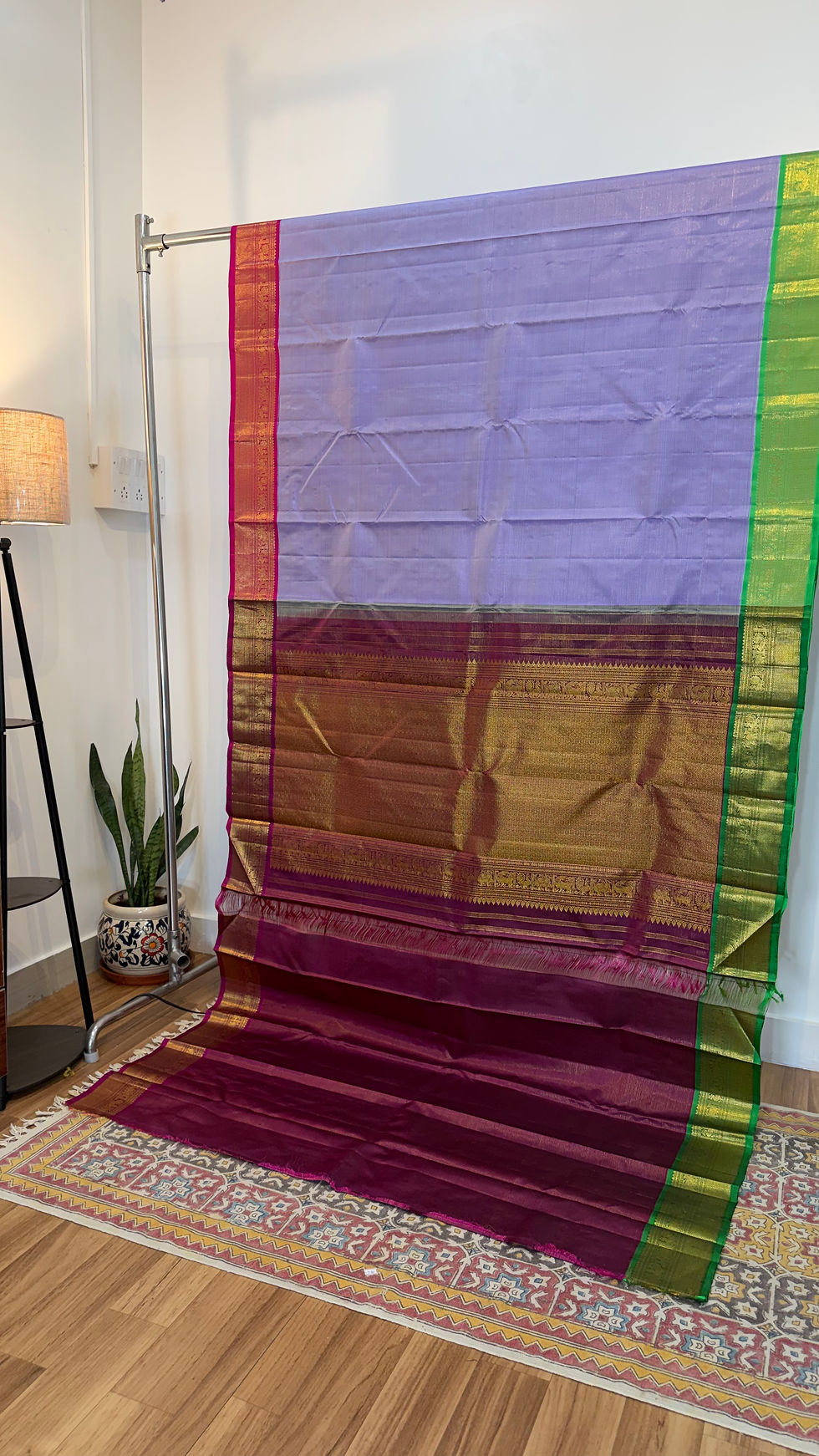 Thumbnail:  Lavender Pink, Green vairaoosi Kanjivaram Korvai Handloom pure zari silk 