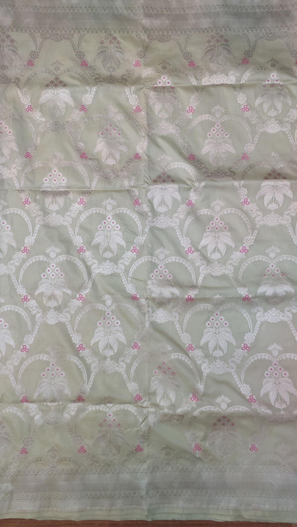 Thumbnail: Light Pista green pink meenedar silver Banarasi Handloom pure silk saree