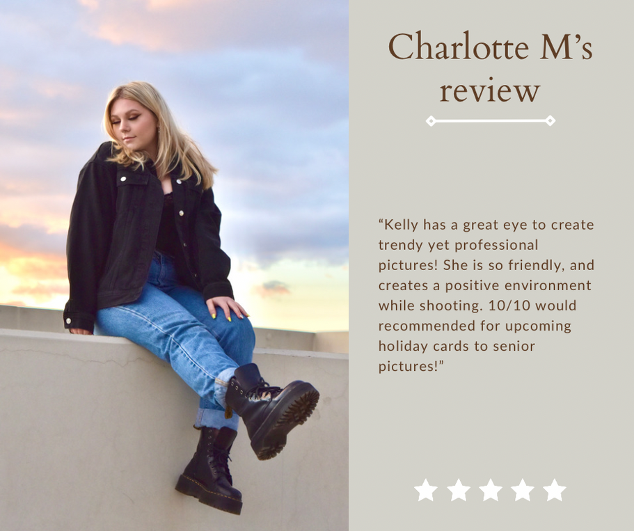 A young adult is sitting on top of a parking structure, there is a vibrant sun set behind them and they are looking away from the camera.