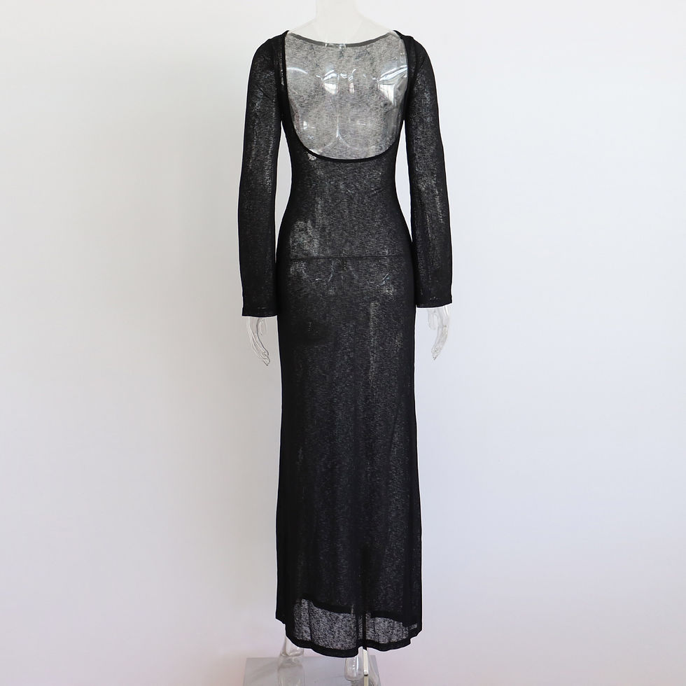 Thumbnail: Women Summer Mesh Wrapped Dress Long Sleeve Round Neck See Through Sunscreen Sol